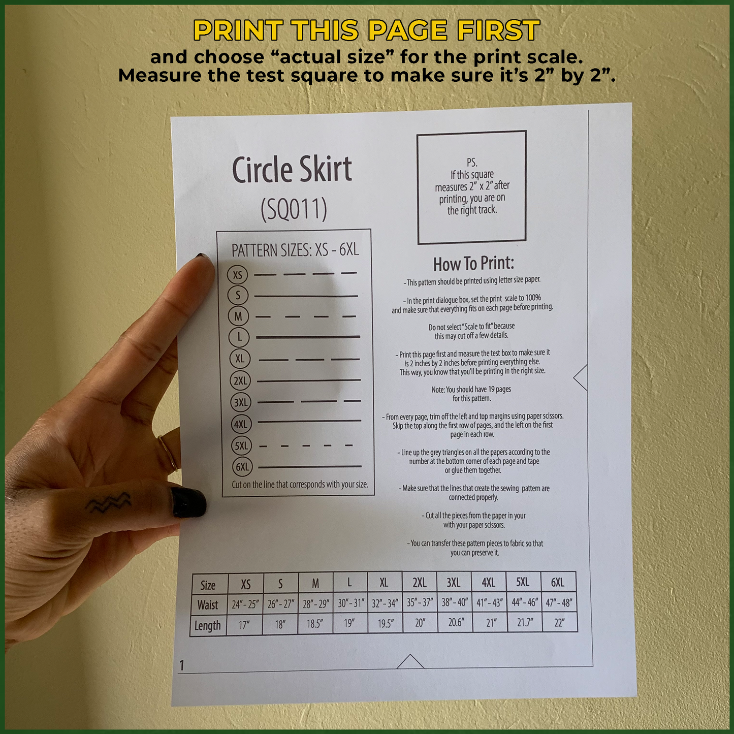 SQ001: Circle Skirt PDF Sewing Pattern