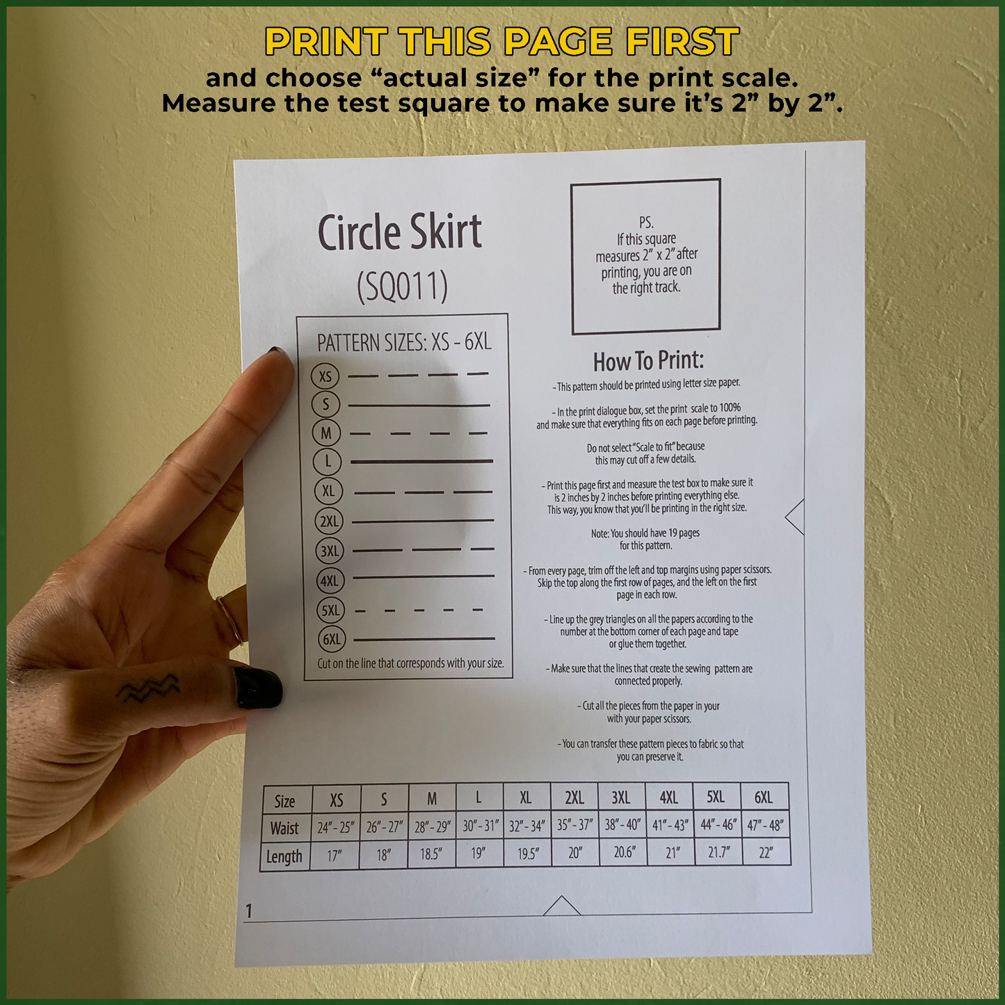 z | SQ001: Circle Skirt PDF Sewing Pattern