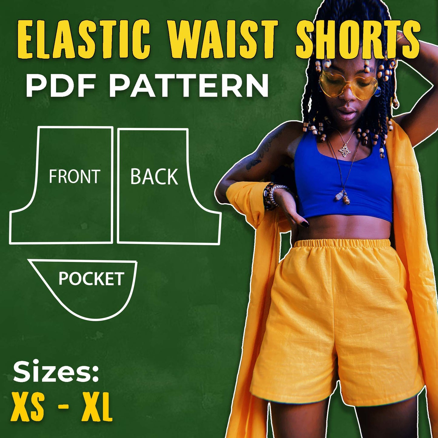 SQ003: Elastic Waistband Shorts PDF Sewing Pattern (w/ Pockets)