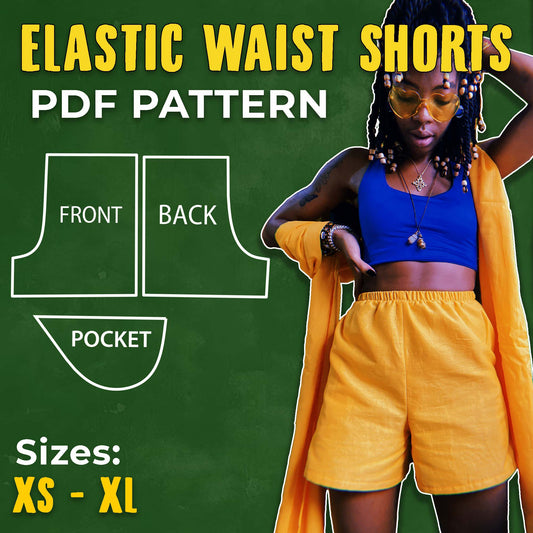 SQ003: Elastic Waistband Shorts PDF Sewing Pattern (w/ Pockets)