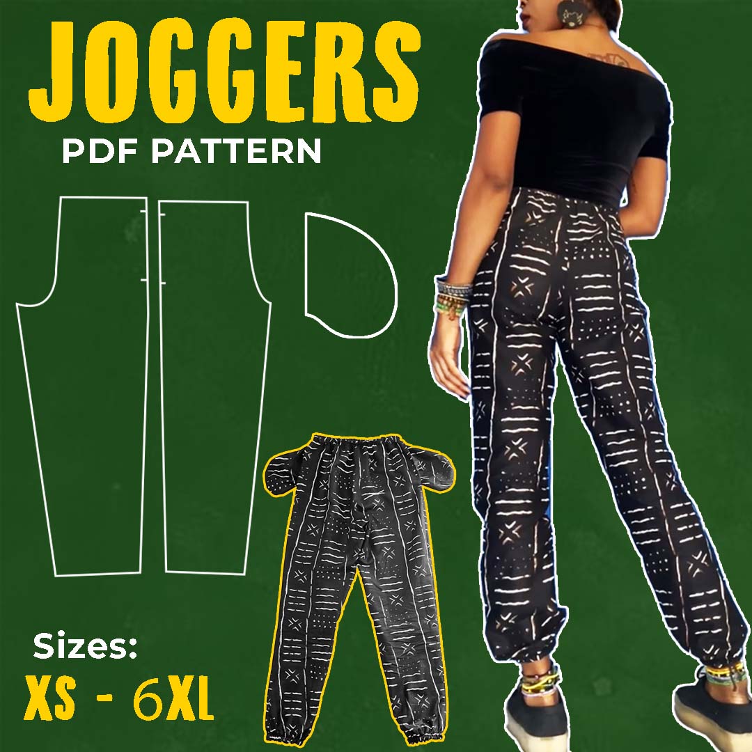 SQ002: Asili Joggers PDF Sewing Pattern (w/ Sideseam Pockets, Cargo Pockets Elastic Waistband, Elastic Hems)
