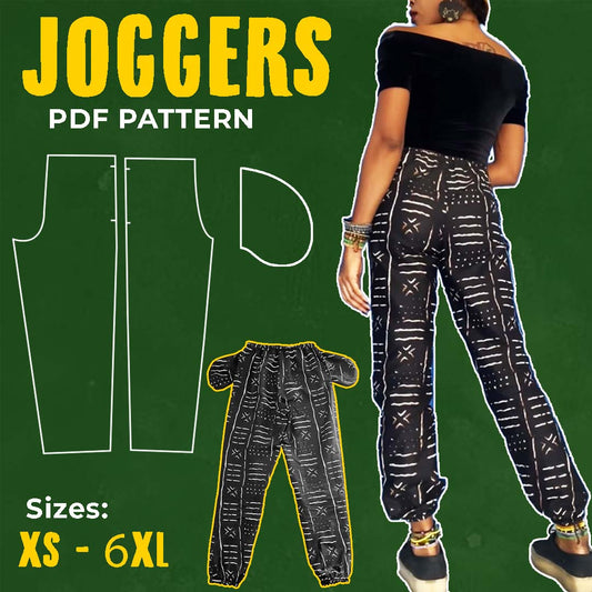 SQ002: Asili Joggers PDF Sewing Pattern  (w/ Sideseam Pockets, Cargo Pockets Elastic Waistband, Elastic Hems)