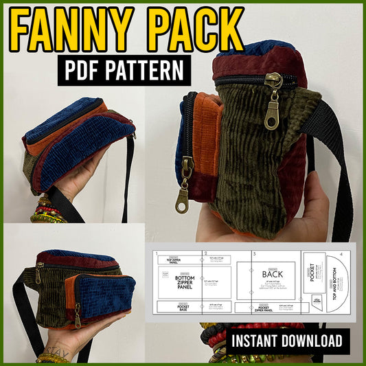 SQ012: Fanny Pack / Bum Bag PDF Sewing Pattern