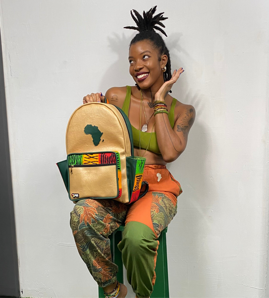 africa backpack, tribal backpack, handmade backpack, leatherette backpack, faux leather backpack, black owned backpack brand, kendrick lamar backpack