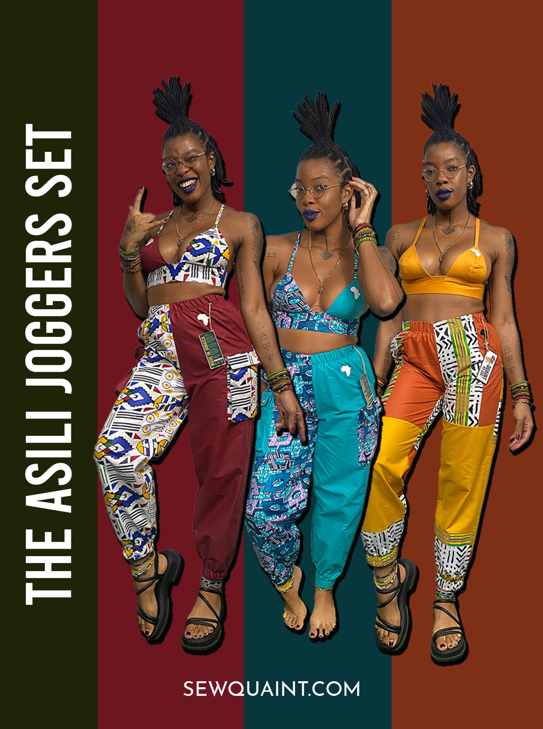 asili jjoggers made by sew quaint with african fabric and solid cotton fabrics with cargo pockets elastic waistbands and elastic hems and sideseam pockets ankara fabric ankara lovers made in jamaica worldwide shipping