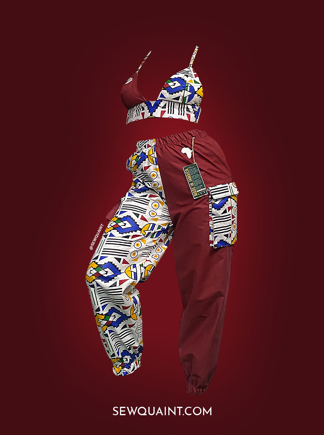 asili jjoggers made by sew quaint with african fabric and solid cotton fabrics with cargo pockets elastic waistbands and elastic hems and sideseam pockets ankara fabric ankara lovers made in jamaica worldwide shipping