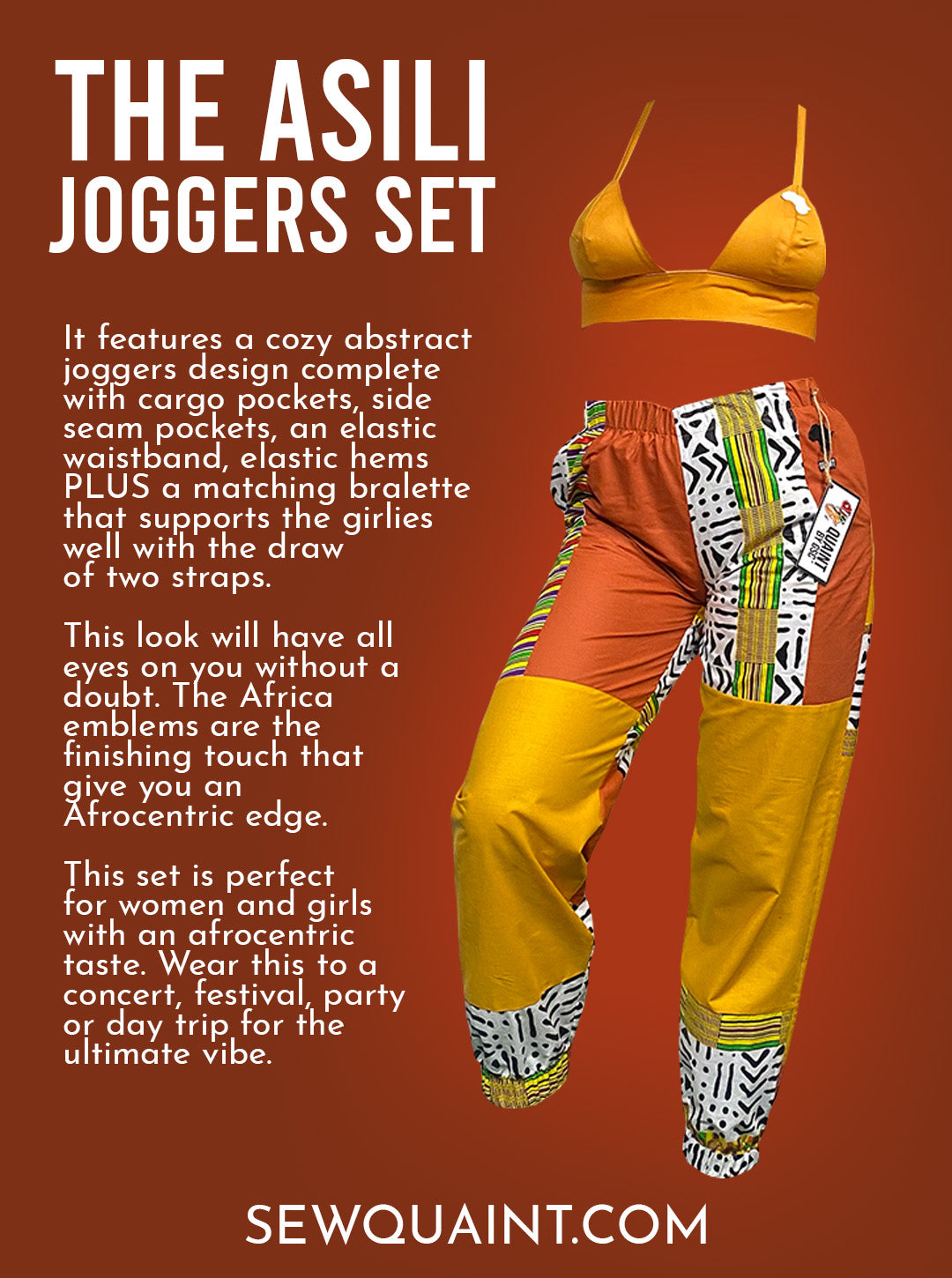 asili jjoggers made by sew quaint with african fabric and solid cotton fabrics with cargo pockets elastic waistbands and elastic hems and sideseam pockets ankara fabric ankara lovers made in jamaica worldwide shipping