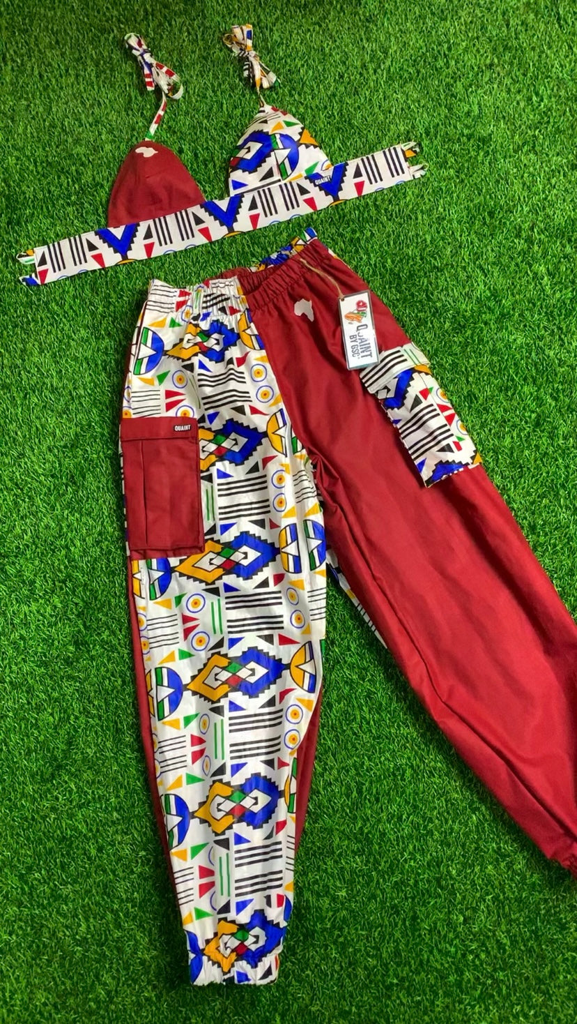 asili jjoggers made by sew quaint with african fabric and solid cotton fabrics with cargo pockets elastic waistbands and elastic hems and sideseam pockets ankara fabric ankara lovers made in jamaica worldwide shipping