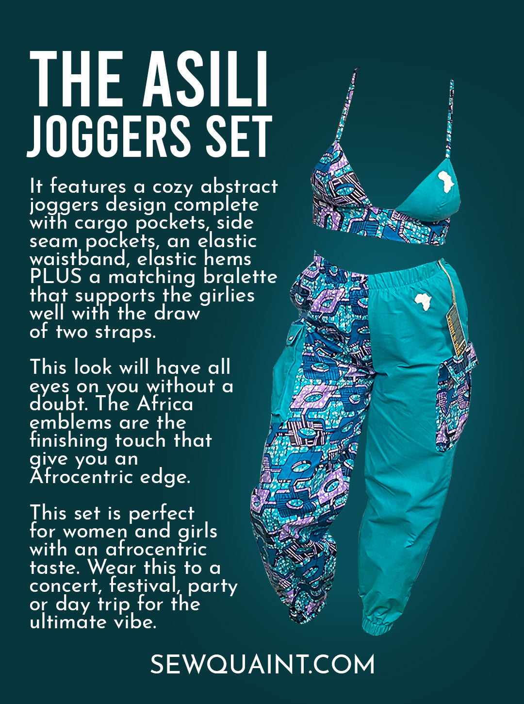 asili jjoggers made by sew quaint with african fabric and solid cotton fabrics with cargo pockets elastic waistbands and elastic hems and sideseam pockets ankara fabric ankara lovers made in jamaica worldwide shipping